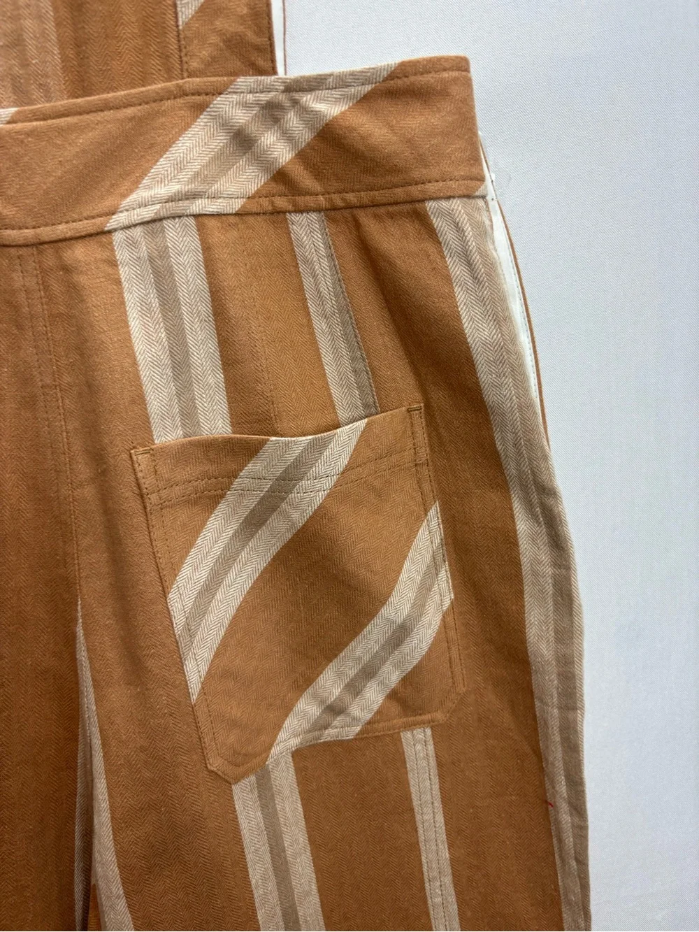 Free People Striped Overalls Wide Leg Tan Cream Women’s Sample XS/S